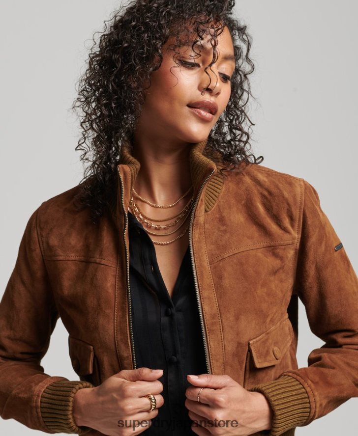 スタジオ ニッ​​トカラー スエード ボンバー 女性 Superdry 衣類 黄褐色 2J62PZ3535