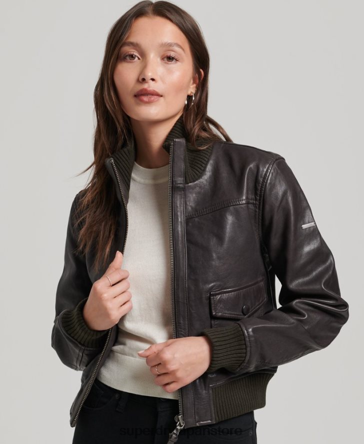 ニットカラーレザーボンバージャケット 女性 Superdry 衣類 茶色 2J62PZ3546