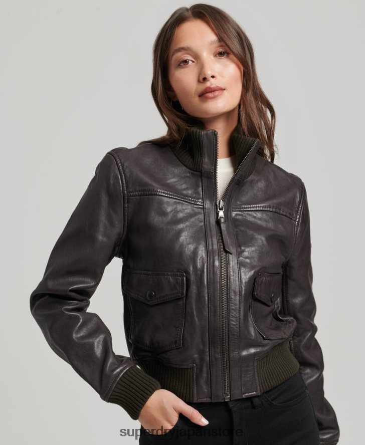 ニットカラーレザーボンバージャケット 女性 Superdry 衣類 茶色 2J62PZ3546