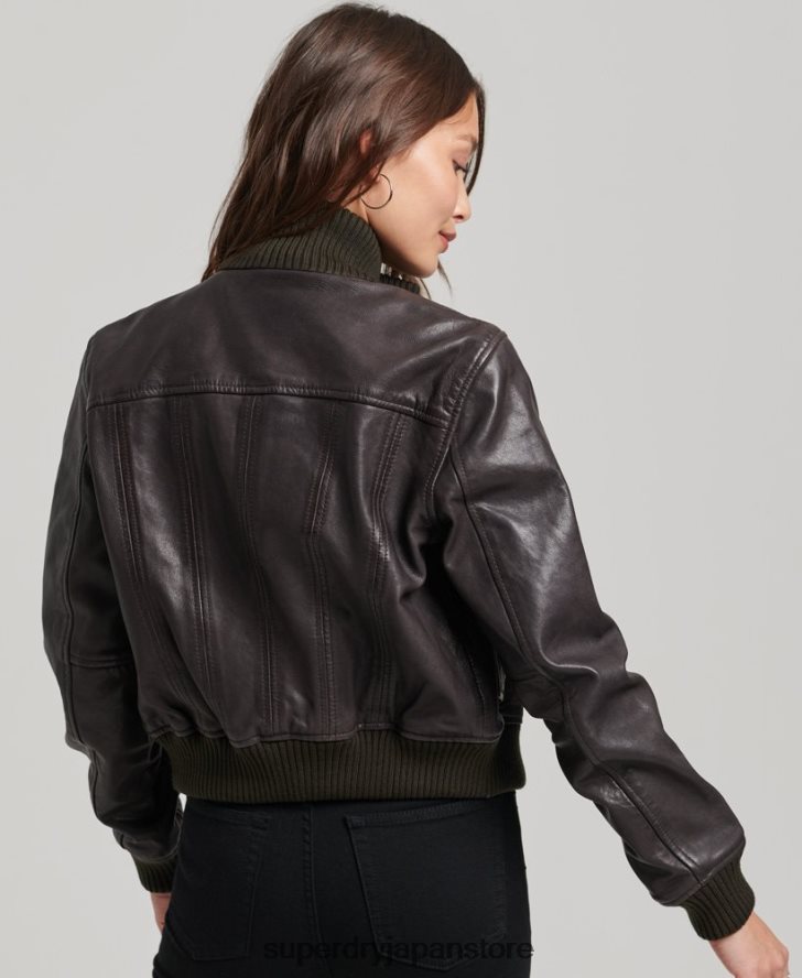 ニットカラーレザーボンバージャケット 女性 Superdry 衣類 茶色 2J62PZ3546