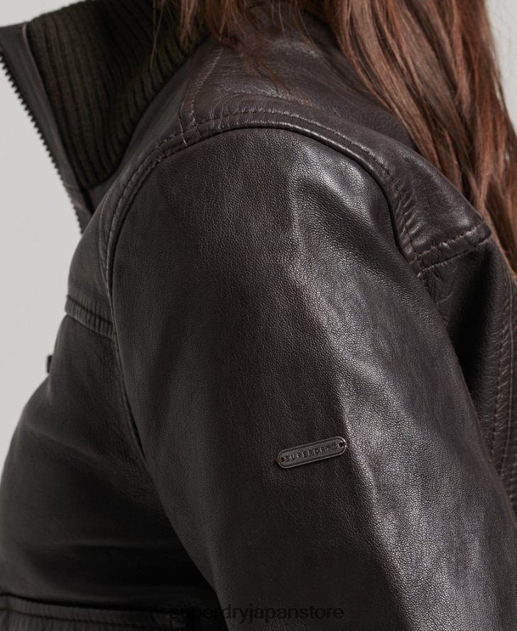 ニットカラーレザーボンバージャケット 女性 Superdry 衣類 茶色 2J62PZ3546