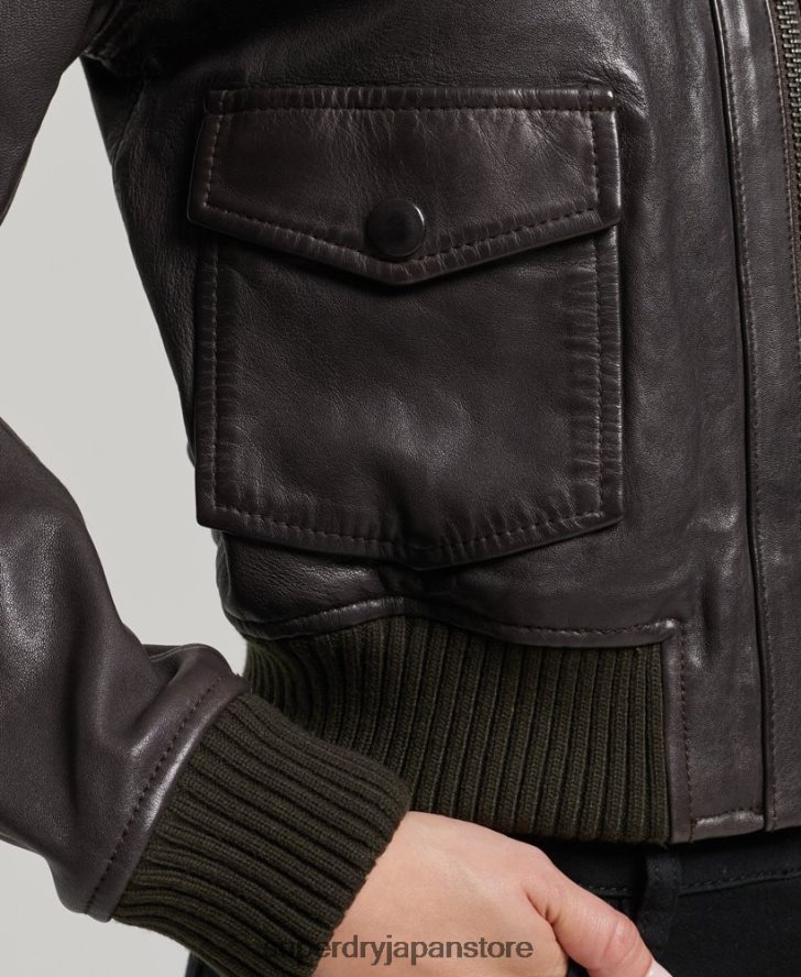 ニットカラーレザーボンバージャケット 女性 Superdry 衣類 茶色 2J62PZ3546