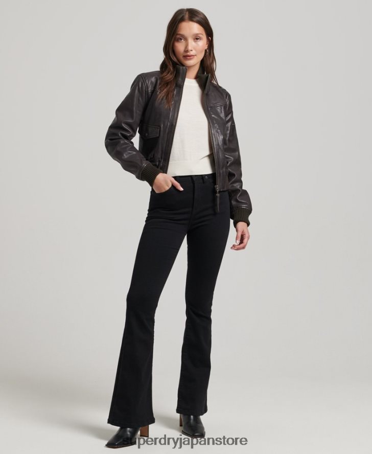 ニットカラーレザーボンバージャケット 女性 Superdry 衣類 茶色 2J62PZ3546