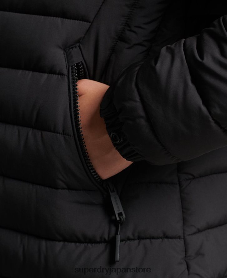 フェイクファーフード付きミッドレングスパファージャケット 女性 Superdry 衣類 黒 2J62PZ3550