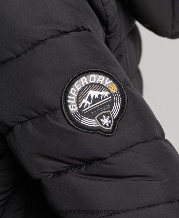 フェイクファーフード付きミッドレングスパファージャケット 女性 Superdry 衣類 黒 2J62PZ3550