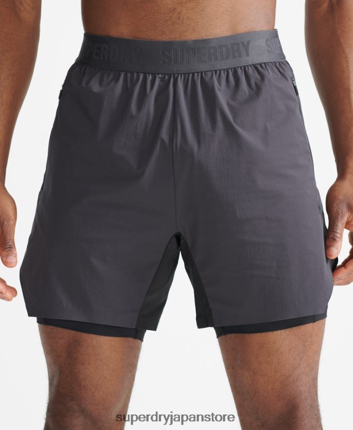トレイン プレミアム レイヤー ショーツ 男性 Superdry 衣類 濃い灰色 2J62PZ356