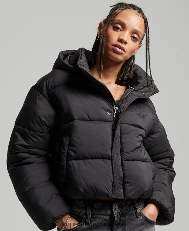 クロップドコクーン パファージャケット 女性 Superdry 衣類 黒 2J62PZ3564