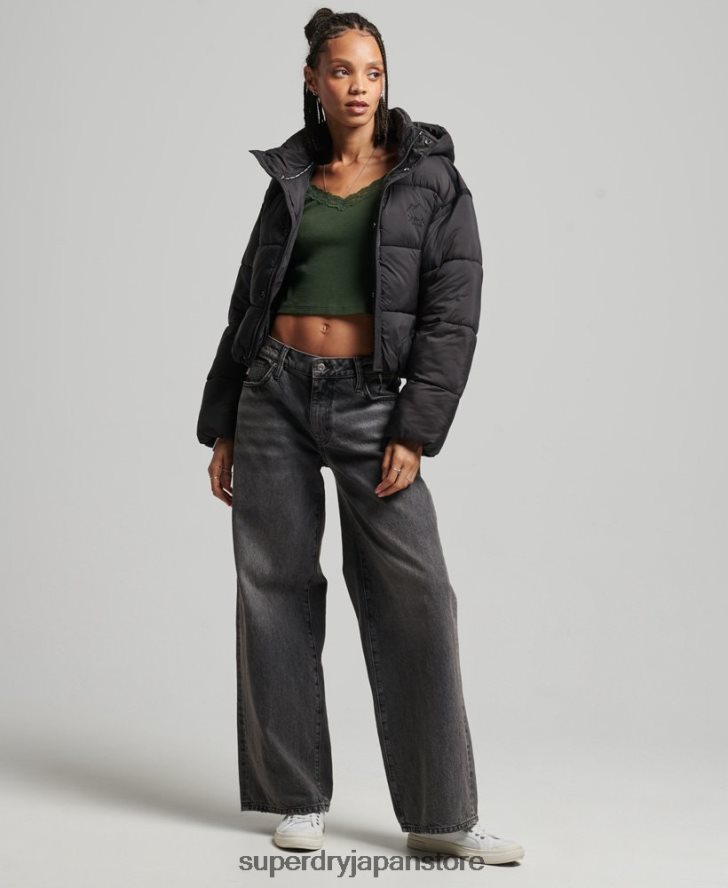 クロップドコクーン パファージャケット 女性 Superdry 衣類 黒 2J62PZ3564