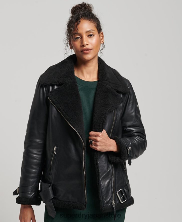 スタジオズ レザー アビエーター ジャケット 女性 Superdry 衣類 黒 2J62PZ3569