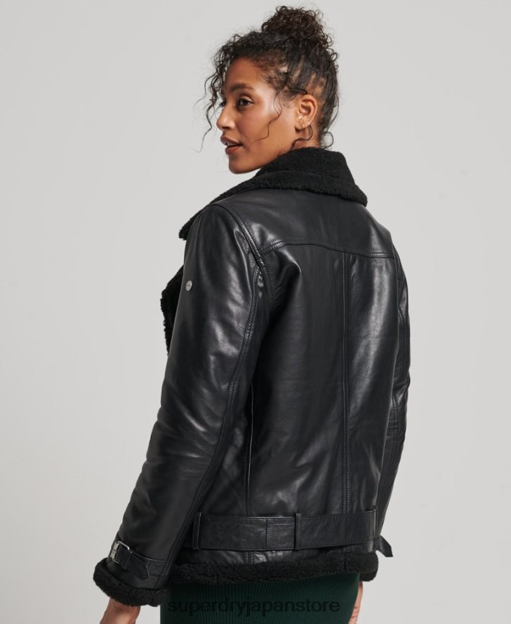 スタジオズ レザー アビエーター ジャケット 女性 Superdry 衣類 黒 2J62PZ3569