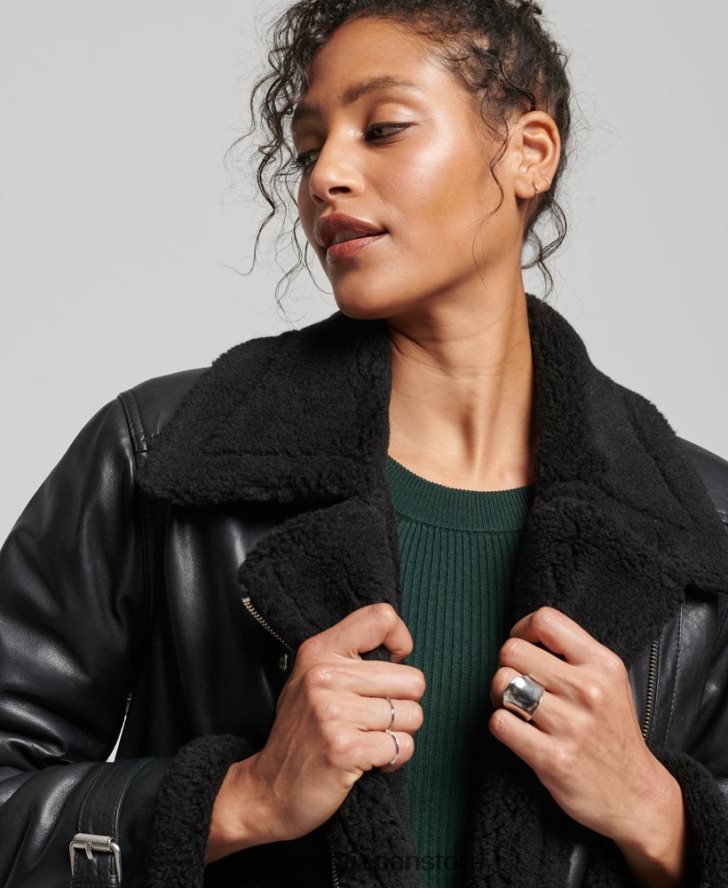 スタジオズ レザー アビエーター ジャケット 女性 Superdry 衣類 黒 2J62PZ3569