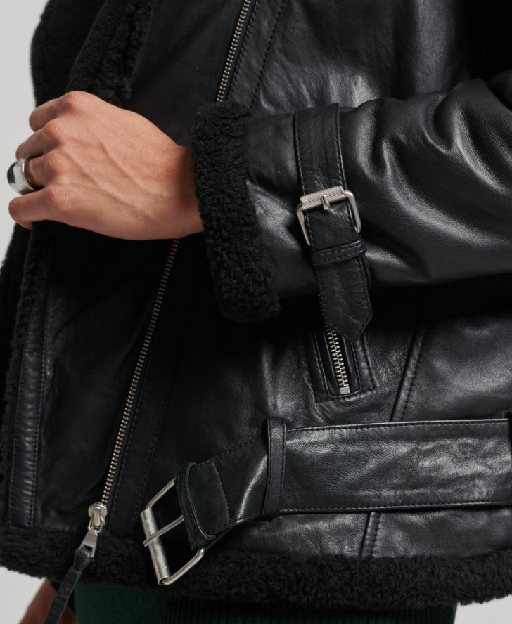 スタジオズ レザー アビエーター ジャケット 女性 Superdry 衣類 黒 2J62PZ3569