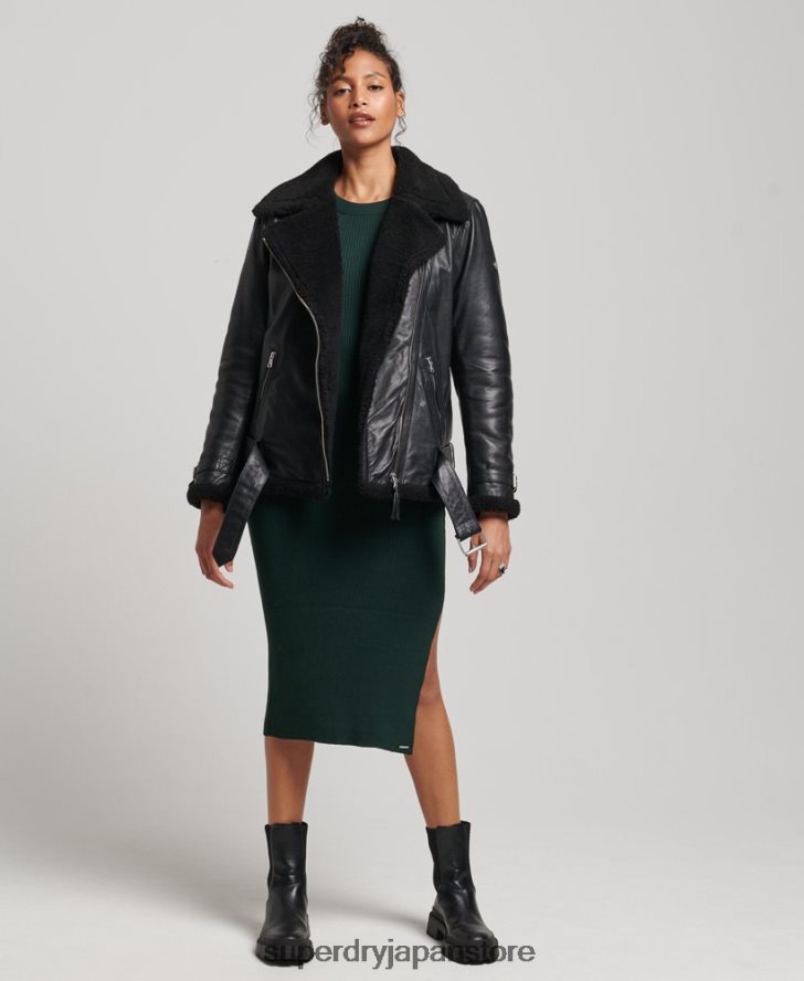 スタジオズ レザー アビエーター ジャケット 女性 Superdry 衣類 黒 2J62PZ3569