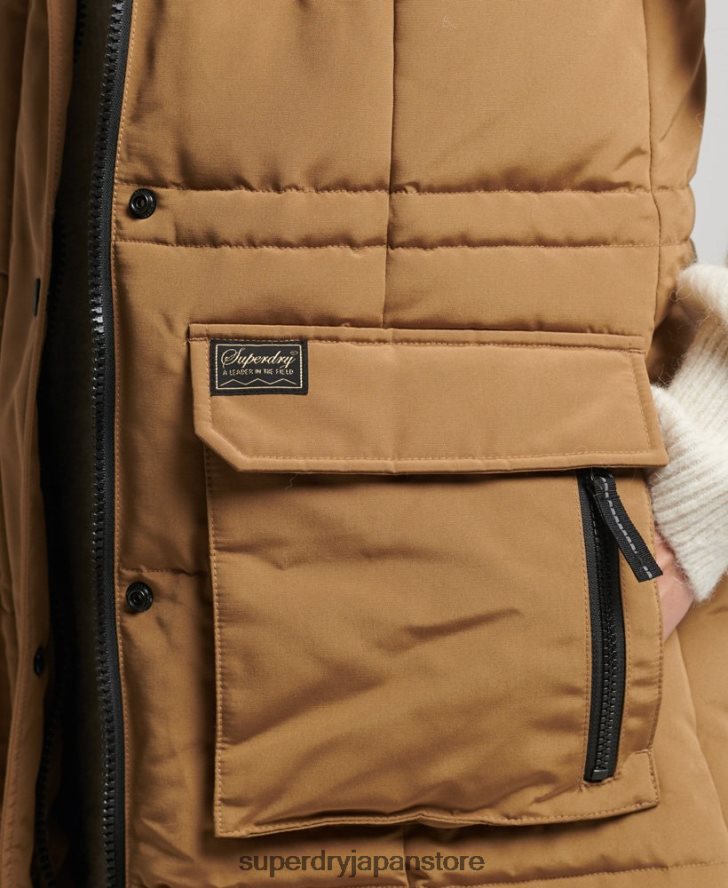 フード付きフェイクファー延縄パファージレ 女性 Superdry 衣類 茶色 2J62PZ3572