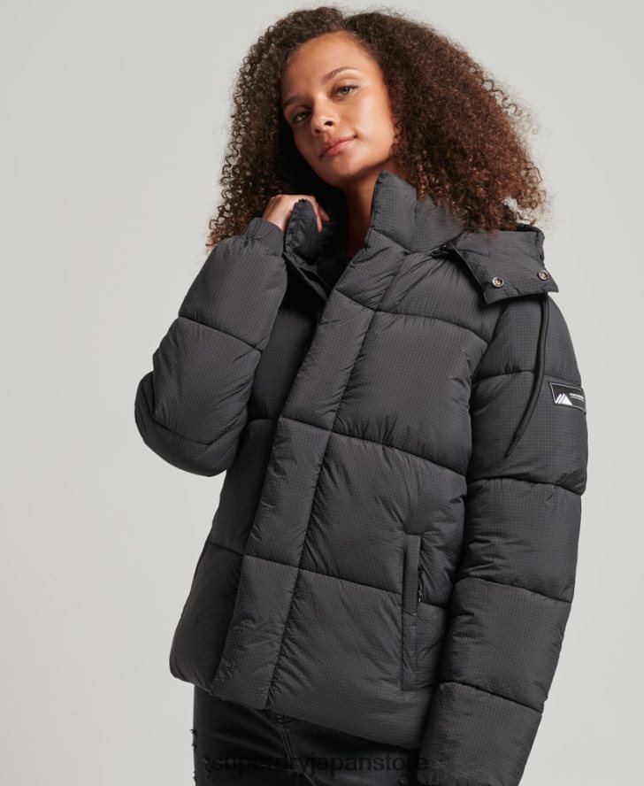 フード付きリップストップ パファージャケット 女性 Superdry 衣類 黒 2J62PZ3575
