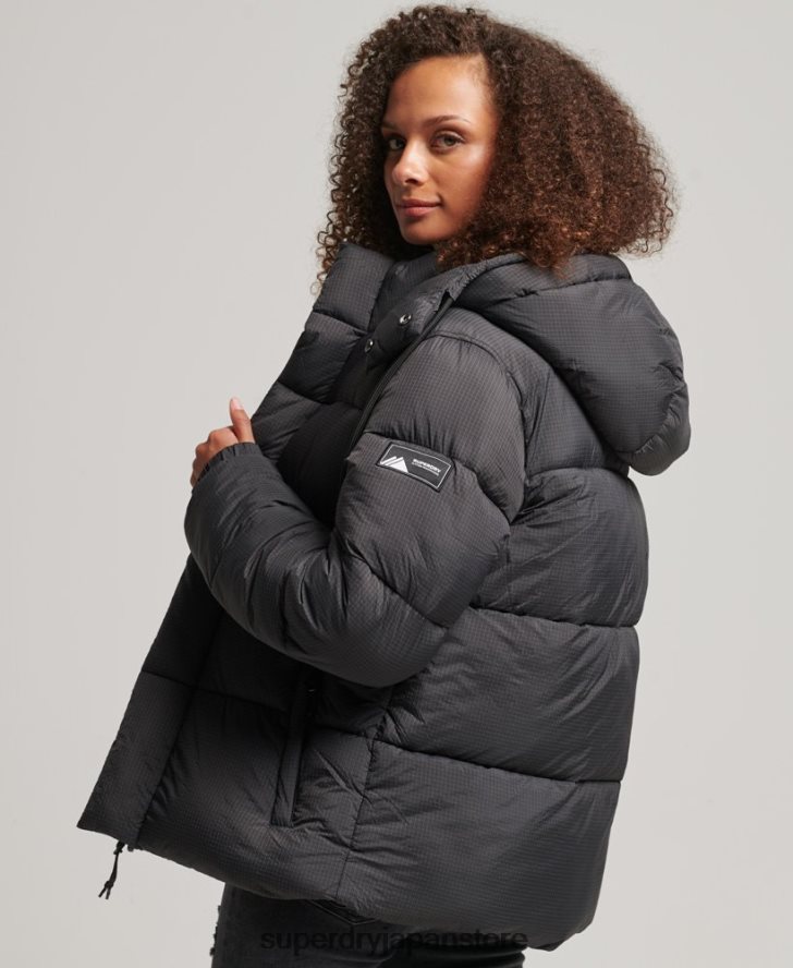 フード付きリップストップ パファージャケット 女性 Superdry 衣類 黒 2J62PZ3575