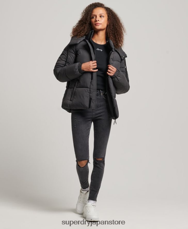 フード付きリップストップ パファージャケット 女性 Superdry 衣類 黒 2J62PZ3575