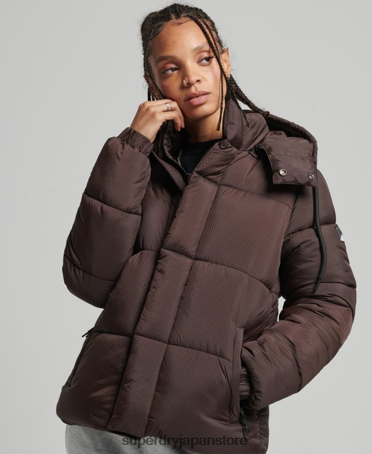 フード付きリップストップ パファージャケット 女性 Superdry 衣類 茶色 2J62PZ3576