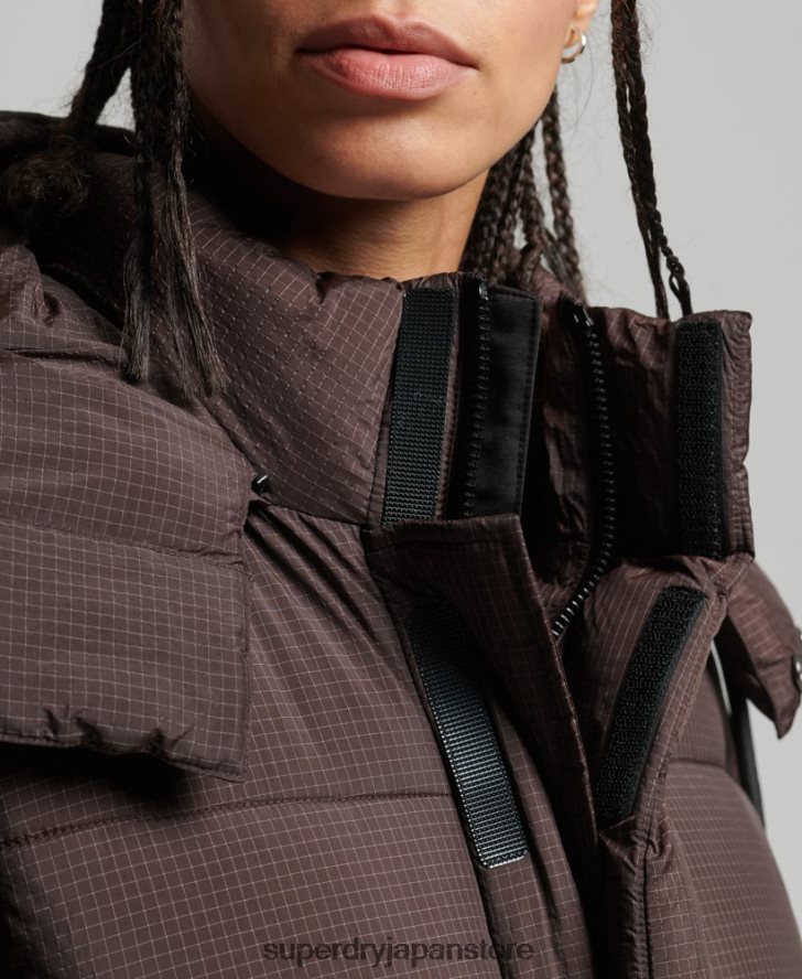 フード付きリップストップ パファージャケット 女性 Superdry 衣類 茶色 2J62PZ3576