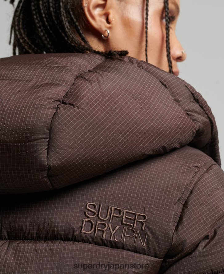 フード付きリップストップ パファージャケット 女性 Superdry 衣類 茶色 2J62PZ3576
