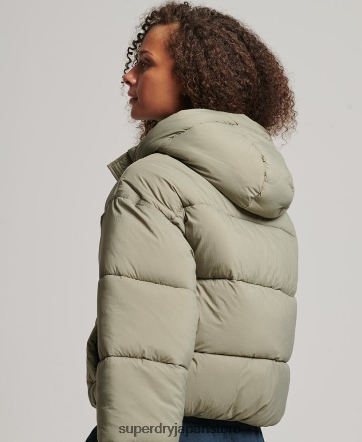 クロップドコクーン パファージャケット 女性 Superdry 衣類 カーキ 2J62PZ3577