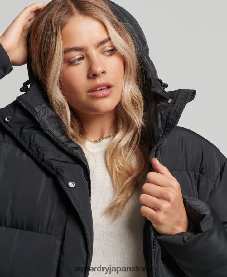 フード付きマキシダウンコート 女性 Superdry 衣類 黒 2J62PZ3578