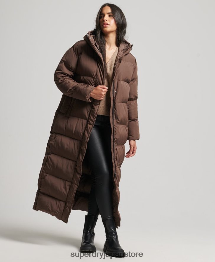 フード付きマキシダウンコート 女性 Superdry 衣類 茶色 2J62PZ3579