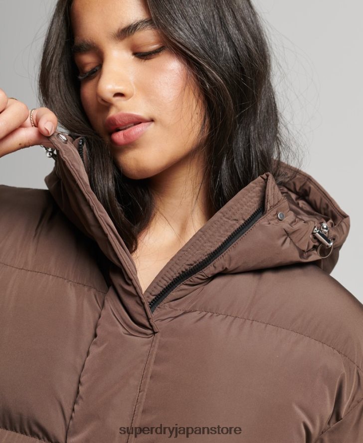 フード付きマキシダウンコート 女性 Superdry 衣類 茶色 2J62PZ3579