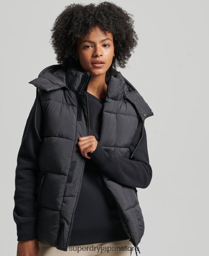 タッチライン パッド入りショートジレ 女性 Superdry 衣類 黒 2J62PZ3581