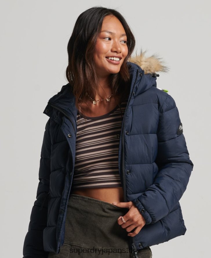 フード付きミッドレイヤーショートジャケット 女性 Superdry 衣類 海軍 2J62PZ3585