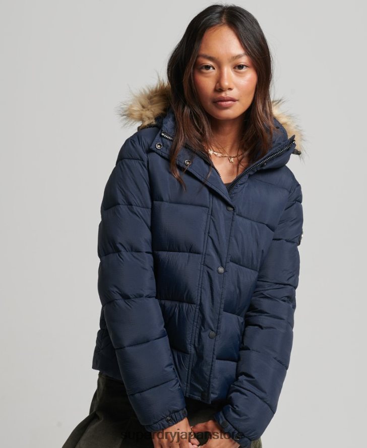 フード付きミッドレイヤーショートジャケット 女性 Superdry 衣類 海軍 2J62PZ3585