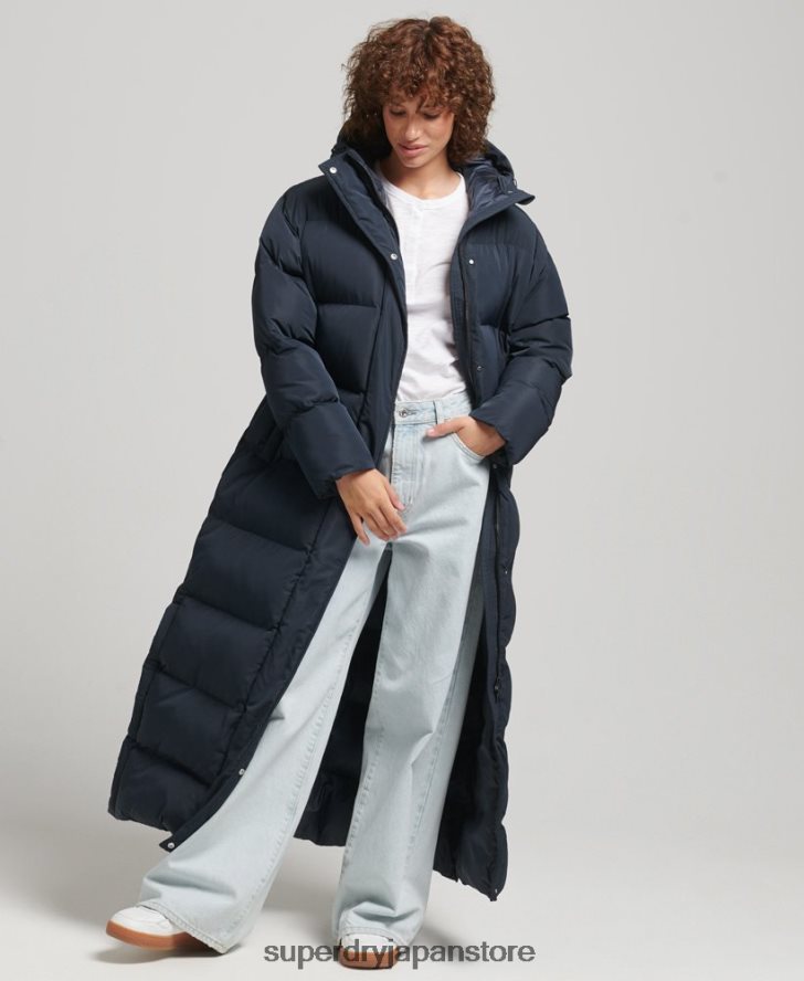 フード付きマキシダウンコート 女性 Superdry 衣類 海軍 2J62PZ3594