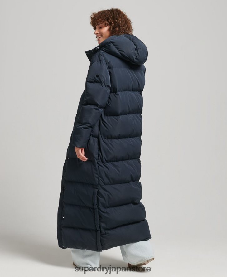 フード付きマキシダウンコート 女性 Superdry 衣類 海軍 2J62PZ3594