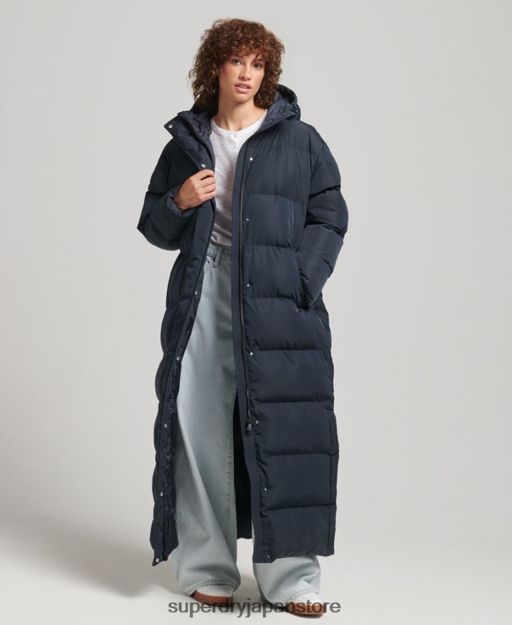 フード付きマキシダウンコート 女性 Superdry 衣類 海軍 2J62PZ3594