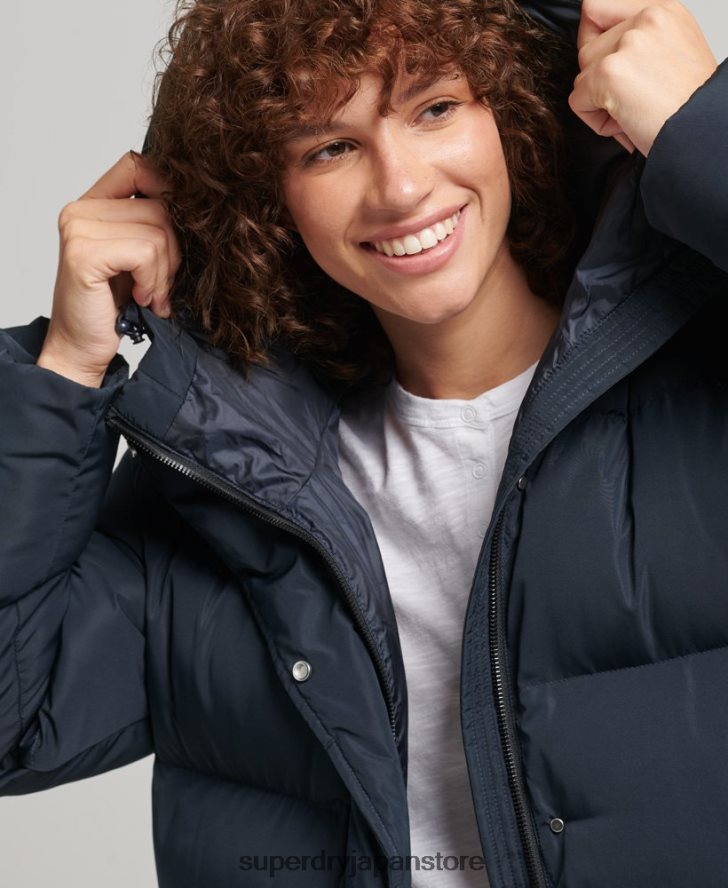 フード付きマキシダウンコート 女性 Superdry 衣類 海軍 2J62PZ3594