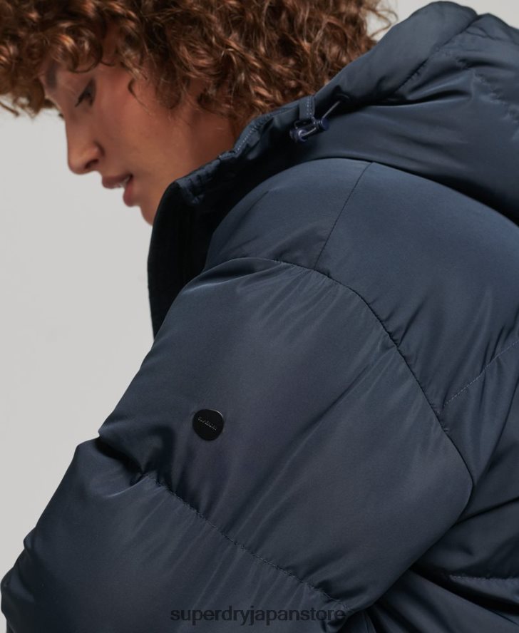 フード付きマキシダウンコート 女性 Superdry 衣類 海軍 2J62PZ3594