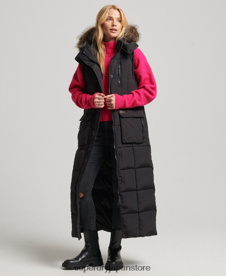 フード付きフェイクファー延縄パファージレ 女性 Superdry 衣類 黒 2J62PZ3596