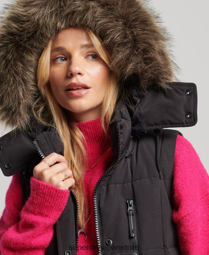 フード付きフェイクファー延縄パファージレ 女性 Superdry 衣類 黒 2J62PZ3596
