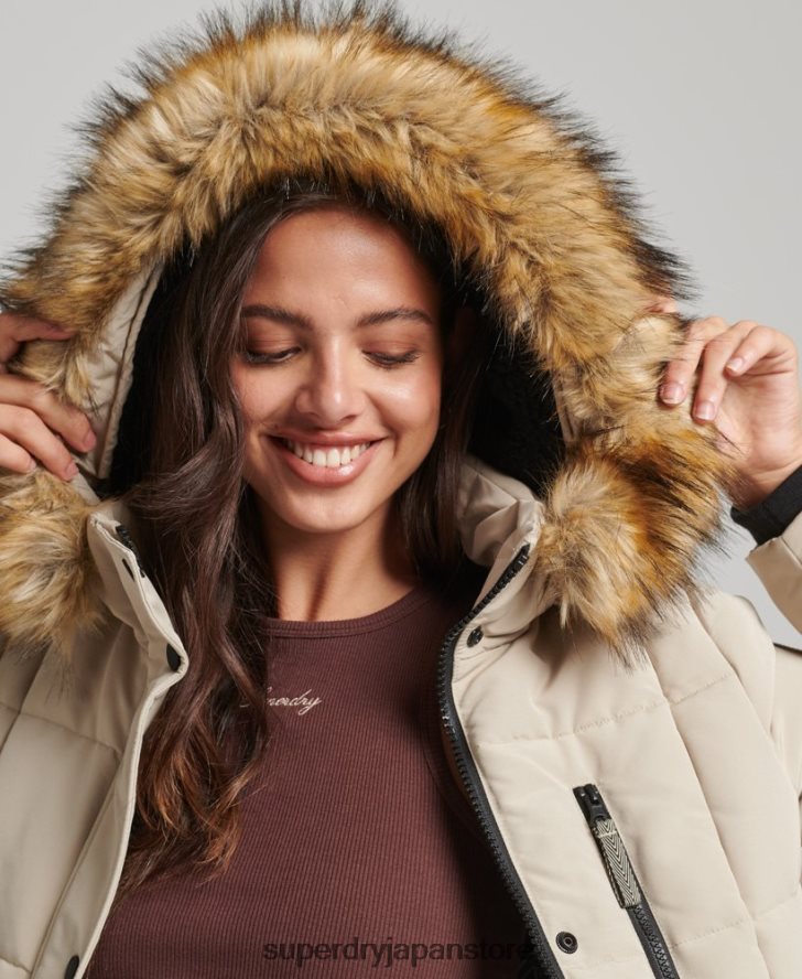 延縄フェイクファーエベレストコート 女性 Superdry 衣類 クリーム 2J62PZ3601