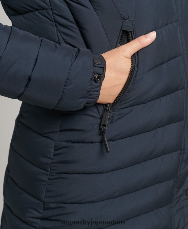 フェイクファーフード付きミッドレングスパファージャケット 女性 Superdry 衣類 海軍 2J62PZ3605