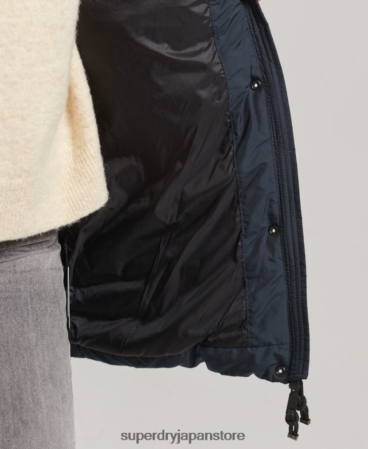 フェイクファーフード付きミッドレングスパファージャケット 女性 Superdry 衣類 海軍 2J62PZ3605