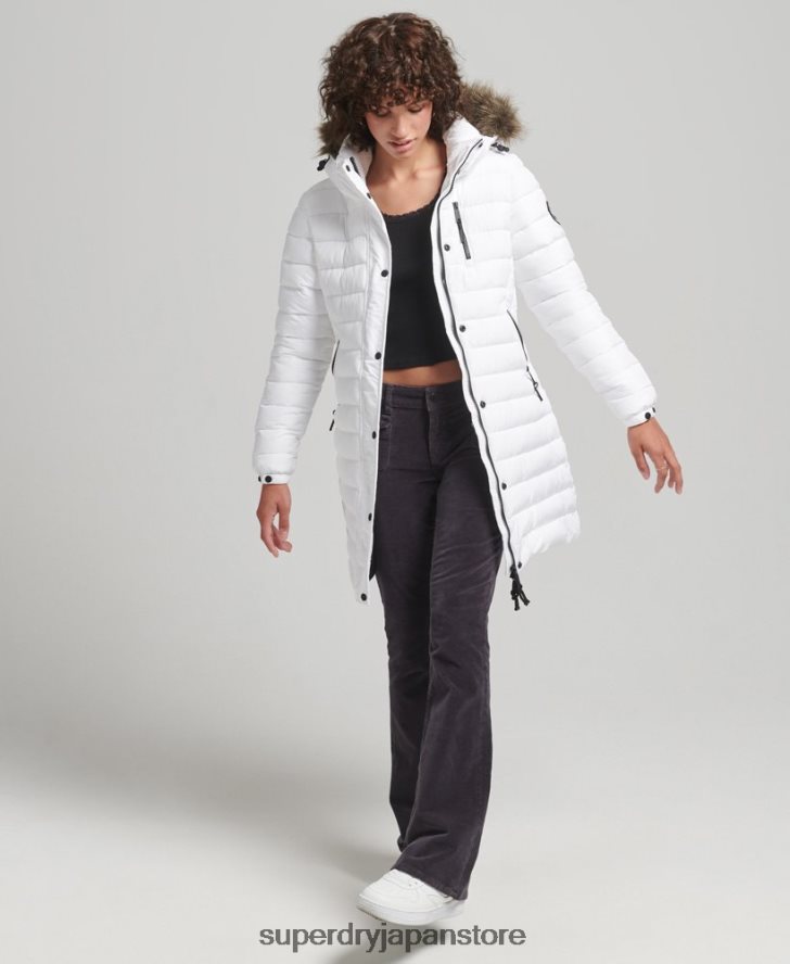 フェイクファーフード付きミッドレングスパファージャケット 女性 Superdry 衣類 白 2J62PZ3606