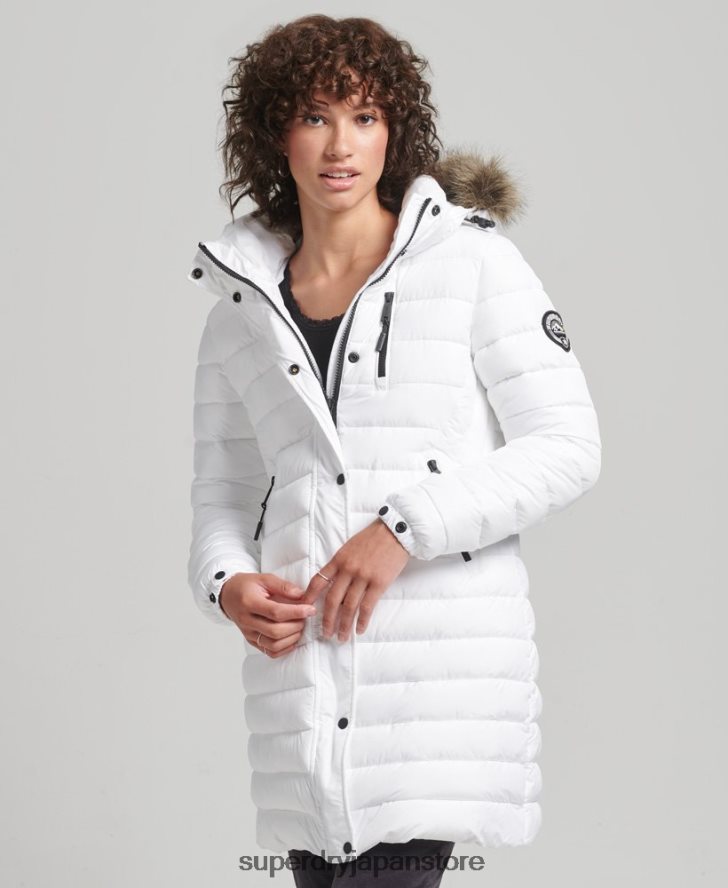 フェイクファーフード付きミッドレングスパファージャケット 女性 Superdry 衣類 白 2J62PZ3606