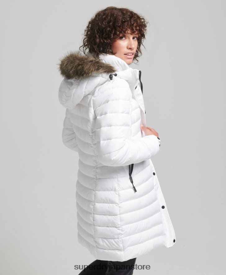 フェイクファーフード付きミッドレングスパファージャケット 女性 Superdry 衣類 白 2J62PZ3606