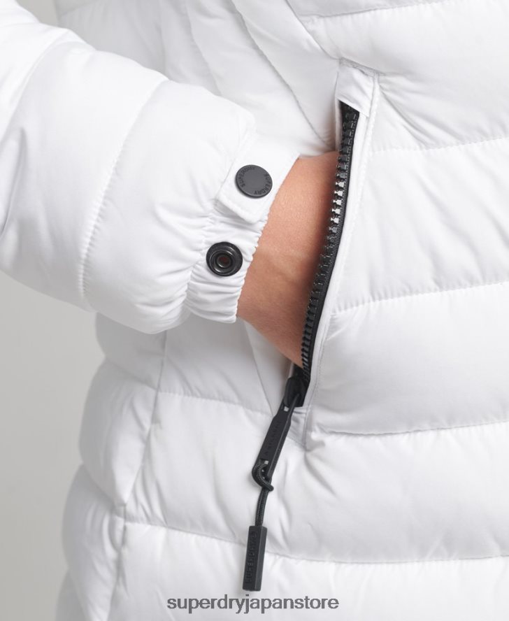 フェイクファーフード付きミッドレングスパファージャケット 女性 Superdry 衣類 白 2J62PZ3606