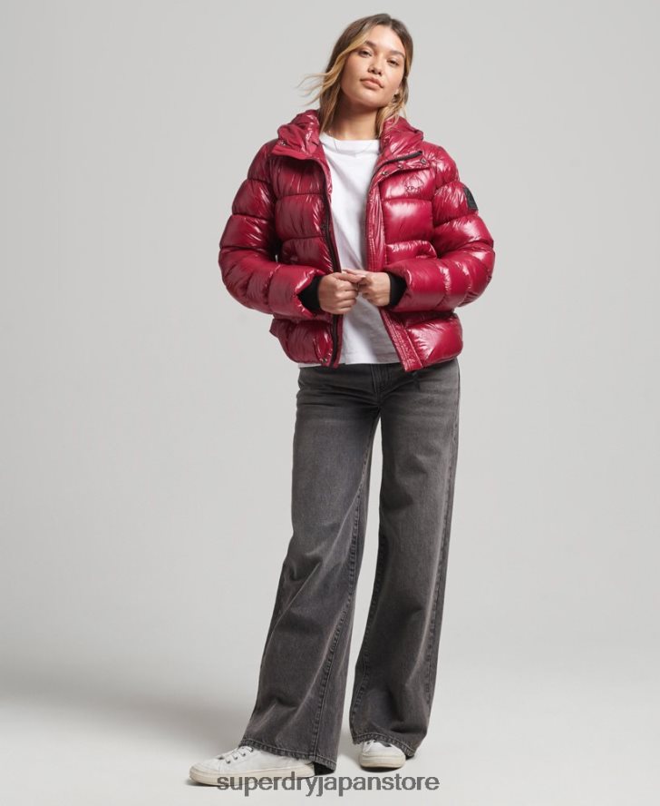 フード付きシャインスポーツパファージャケット 女性 Superdry 衣類 ピンク 2J62PZ3607