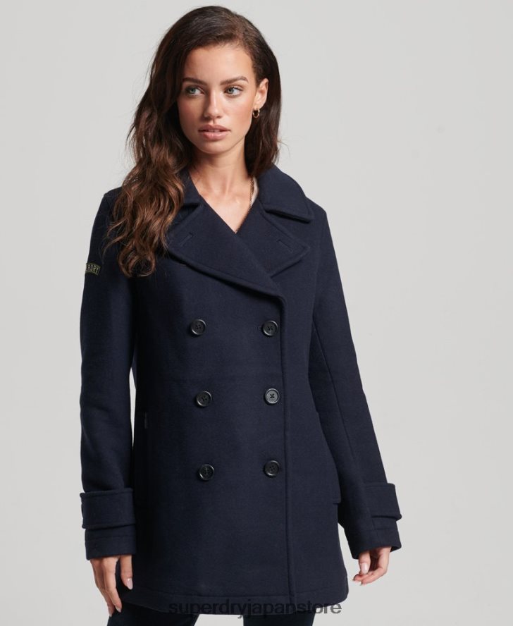 ダブルブレスト ウール ピーコート 女性 Superdry 衣類 海軍 2J62PZ3619