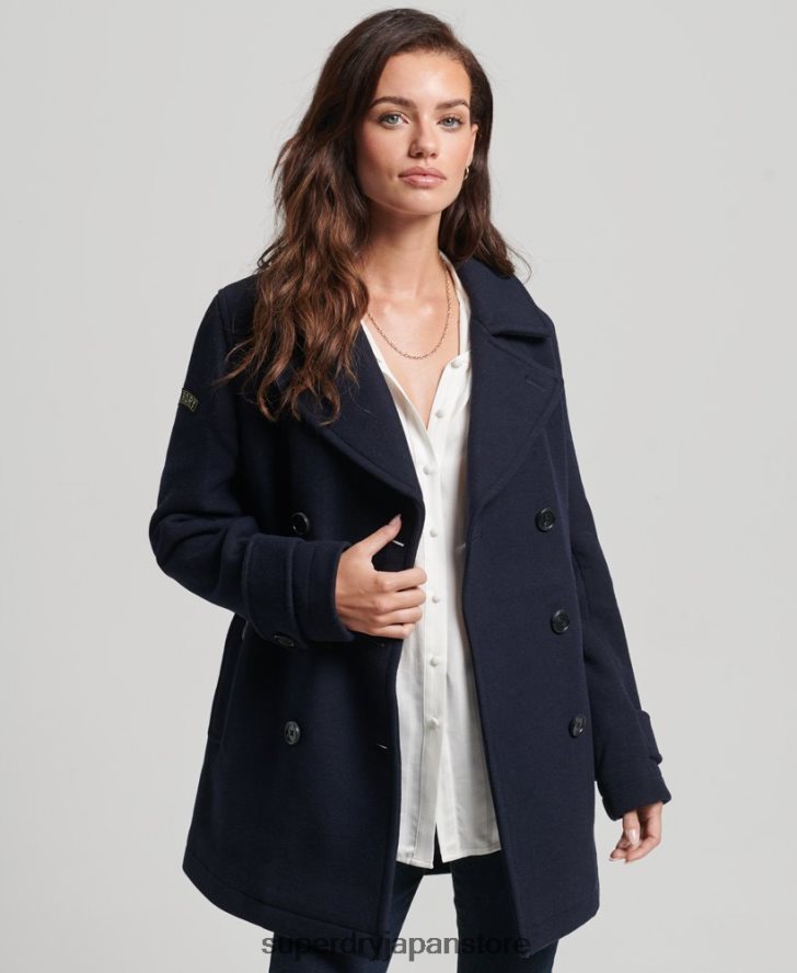 ダブルブレスト ウール ピーコート 女性 Superdry 衣類 海軍 2J62PZ3619