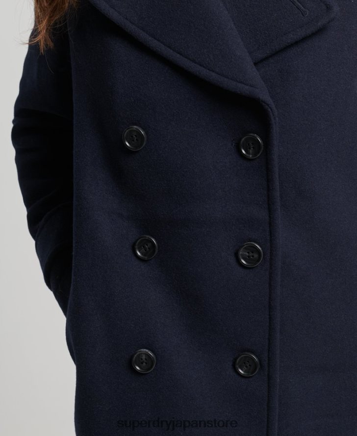 ダブルブレスト ウール ピーコート 女性 Superdry 衣類 海軍 2J62PZ3619