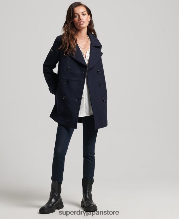ダブルブレスト ウール ピーコート 女性 Superdry 衣類 海軍 2J62PZ3619